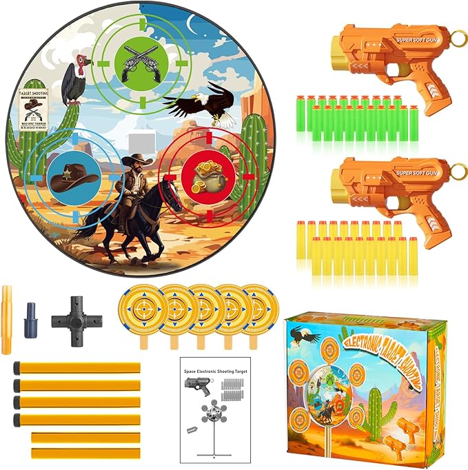 Shooting Game Toys for Ages 3 4 5 6 7 8 9 10+ Year Old Boy, Digital Shooting Target with 40 Soft Foam Dart and 2 Toy Guns Indoor Outdoor Sports Games Birthday Xmas Easter Gifts Toys for Kids 5-7 8-12