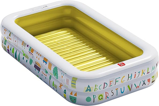 QPAU Kiddie Pool – 65" x 39" Inflatable Pool for Kids & Toddlers, Ball Pit & Baby Pool with Soft Floor, Educational Alphabet & Number, Durable Outdoor Play Toys for Backyard & Indoor Fun (Yellow)