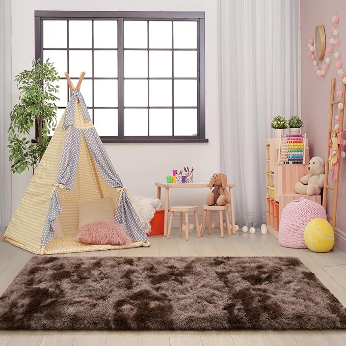 AROGAN 2x6 Feet Soft Runner Rugs for Bedroom Plush Fluffy Rug, Shag Furry Area Rug Carpet Non Shedding for Nursery Children Kids Girls Room Home Hallways Decorative, Brown and White