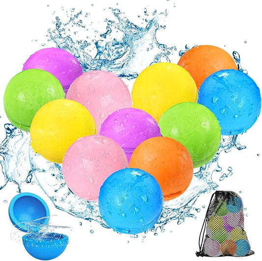 SOPPYCID Reusable Magnetic Water Balloons, Silicone Self-Sealing Balls, Quick Refill Soft Bombs for Outdoor Summer Splash Party, Fight Game 12Pack