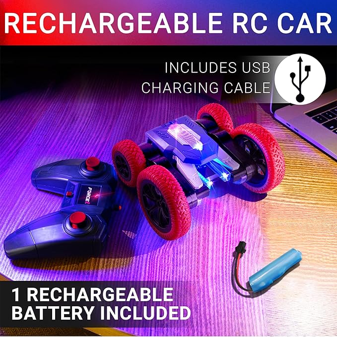 Force1 Tornado+ Remote Control Car for Kids- Double Sided Fast RC Cars with LED Interactive Display, 4WD Off-Road Stunt Car 360 Flips, All Terrain Tires, RC Crawler Rechargeable Battery, 2.4GHz Remote