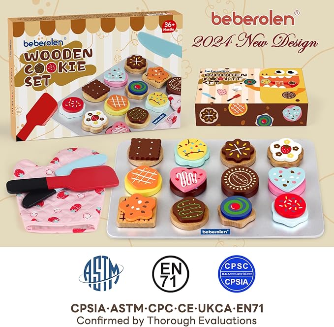 Wooden Cookie Play Food Set for Kids Kitchen Accessories Food Toys for Toddlers 1-3 Pretend Play Slice and Bake Gift for 3 4 5 Years Old Girls and Boys Toddler Learning Toys