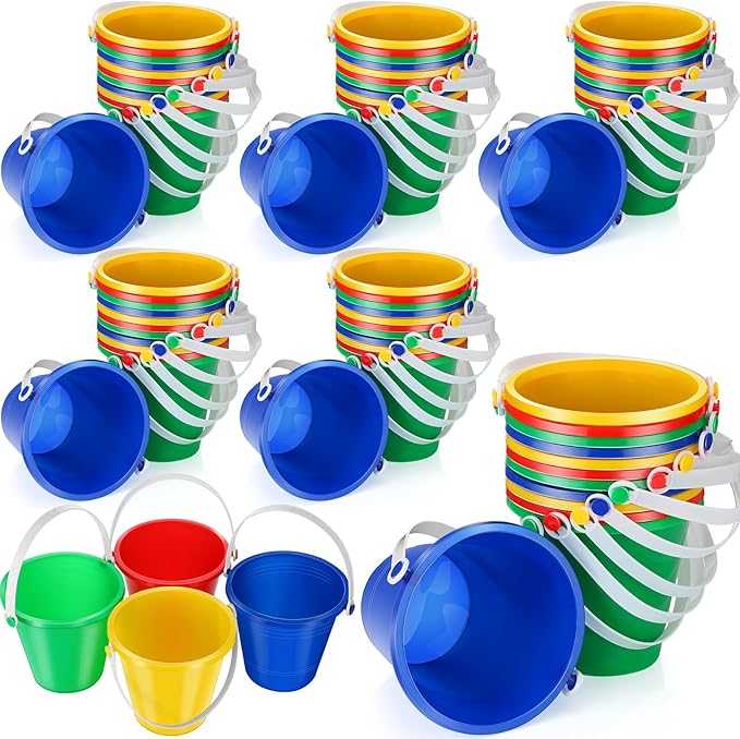 72 Pcs 5 Inch Beach Pails Bulk Colorful Sand Buckets for Boys and Girls Fun Plastic Buckets Party Favors for Sand Molds Summer Activities, Beach Essentials,4 Colors