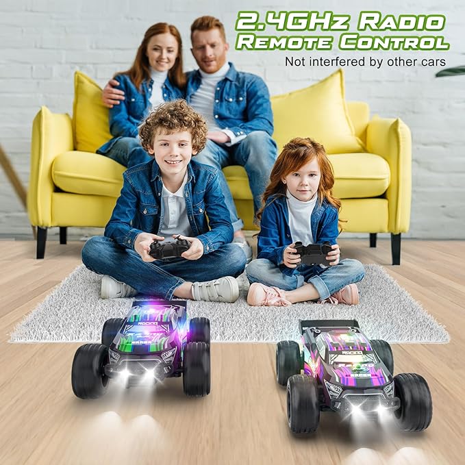 Remote Control Car - 20km/h 2.4GHz High Speed RC Cars, Off Road Hobby RC Racing Car with 2 Rechargeable Batteries & LedLights, Toy Car Gift for 3 4 5 6 7 8 Year Old Boys Girls Kids