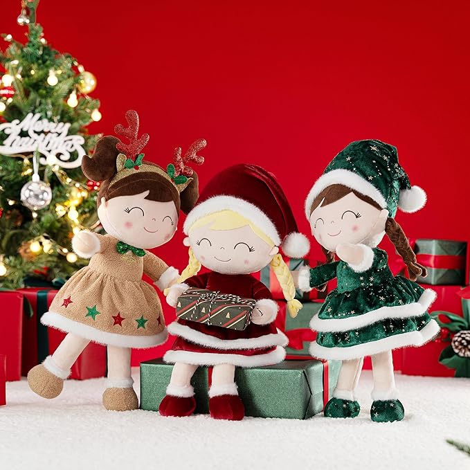 Gloveleya Soft Plush Doll Christmas Girl Dolls with Green Dress, Gift Box & Free Card - Perfect Holiday or Birthday Gift for Toddlers 2-8 Ages, 16"