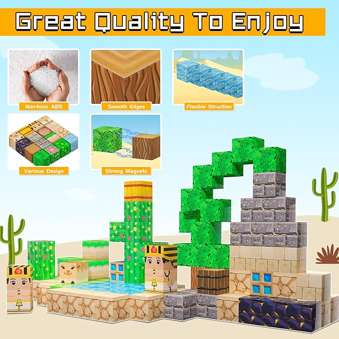 Magnetic Blocks - 100PCS Toy Build Set, Magnetic Building Blocks STEM Sensory Toys, Creative Kids Gift for 3+ Year Old Boys Girls (Desert)