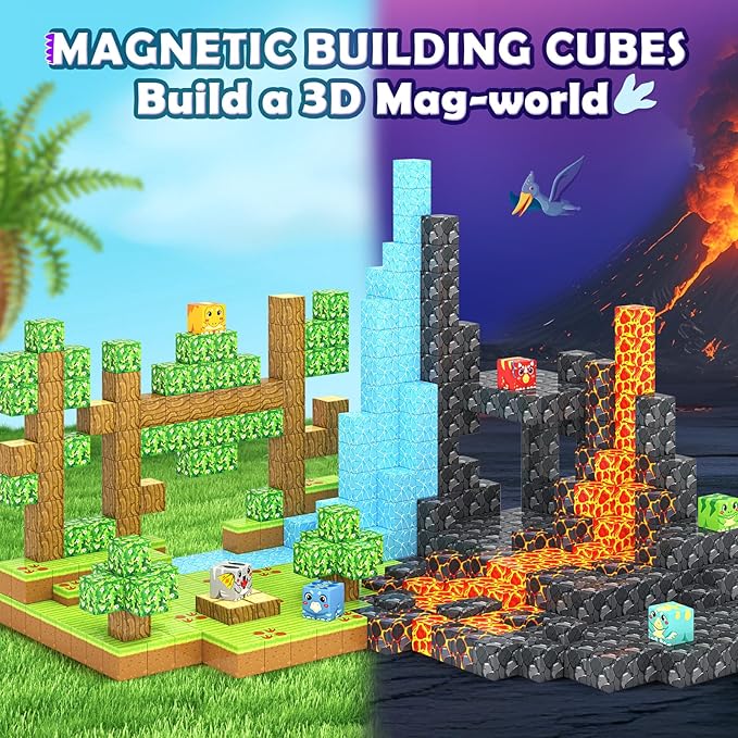 Magnetic Blocks Toys, Build Mine Magnet World Dinosaurs Set, Magnetic Tiles Building for Boys & Girls Kids Ages 3-5 5-7, STEM Montessori Sensory Toys for Toddlers Gifts for 3+ Years Old