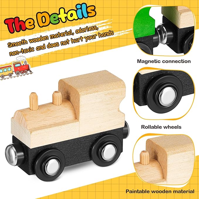 30 Pcs Vivid Unfinished DIY Wooden Trains 5 Styles Unpainted Cars Toys for Railway Paint Project Wood Trains for Birthday Party Theme Decorations Crafts Supplies