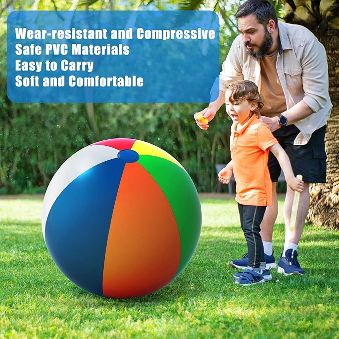Big Beach Ball 24 Inch Diameter, Inflatable Beach Ball Bulk 1 Pack Durable and Thick Beach Balls for Pool Beach Outdoor Games & Activities
