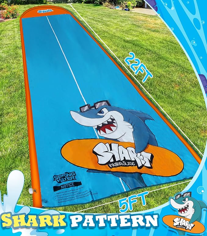 Slip Water Slide, 22ftx5ft Slip Water Slide for Kids Backyard Lawn,Summer Water Toys Outdoor Sprinkler with 2 Sliding Racing Lanes and 2 Inflatable Bodyboards