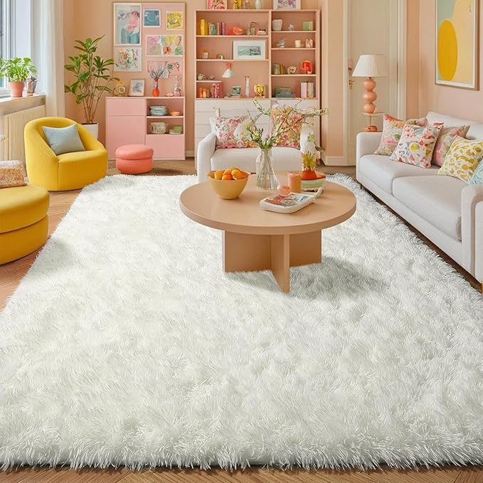 Amdrebio Ivory White Rugs for Bedroom Living Room, Soft Indoor Modern Area Rug 4x6 for Kids Room, Cute Fluffy Thick Fuzzy Carpet for Nursery Dorm, Home Decor, Furry Cream Rugs for Baby Teen Girls Boys