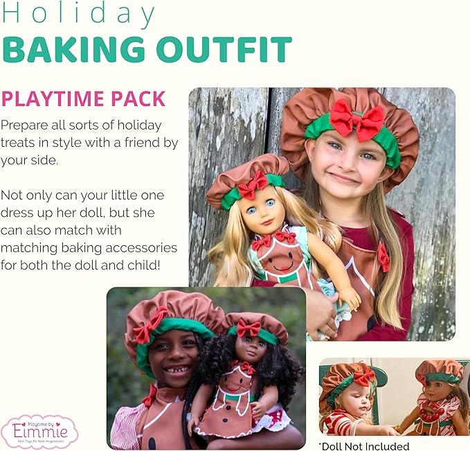 Playtime by Eimmie 18 Inch Doll Clothes and Accessories - Gingerbread Apron & Matching Bonnet Accessories Set - Clothing Sets & Stuff - Fits American, Generation & Similar 18” Dolls for Girls
