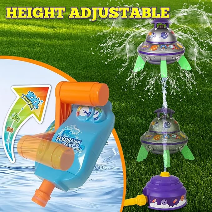 Water Sprinkler for Kids Toys- Outside Water Rocket Powered Liftoff 9-16ft & Spin -Aircraft Design Sprinkler for Yard Pool Garden - Summer Water Toys Birthday Gift