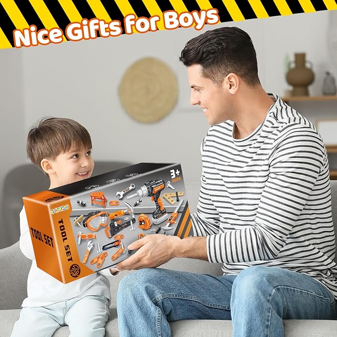 Kids Tool Set with Portable Tool Box & Electronic Toy Drill, Toddler Tool Set,Tool Play Toys Construction Tools for Kids Ages 3,4,5,6,7,8 for Christmas Birthday Gifts