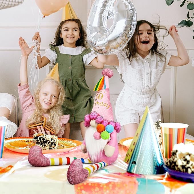 Funny 50Th Birthday Gifts for Women, Her, Mom, Girls, Women Friendship, Sister, Wife, Mother, Grandma, Coworker, Boss - Pink Happy Birthday Plush Gnomes Couple Doll Decorations for Party, Tabl Decor