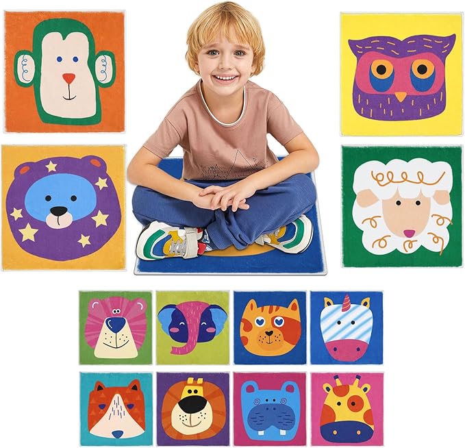 HiiARug 12pcs Carpet Squares for Classroom 18x18 Carpet Spots for Classroom Sitting Floor Seats for Kids Sit Spots for Classroom Kindergarten Playroom Decor Preschool Floor Dots for Classroom