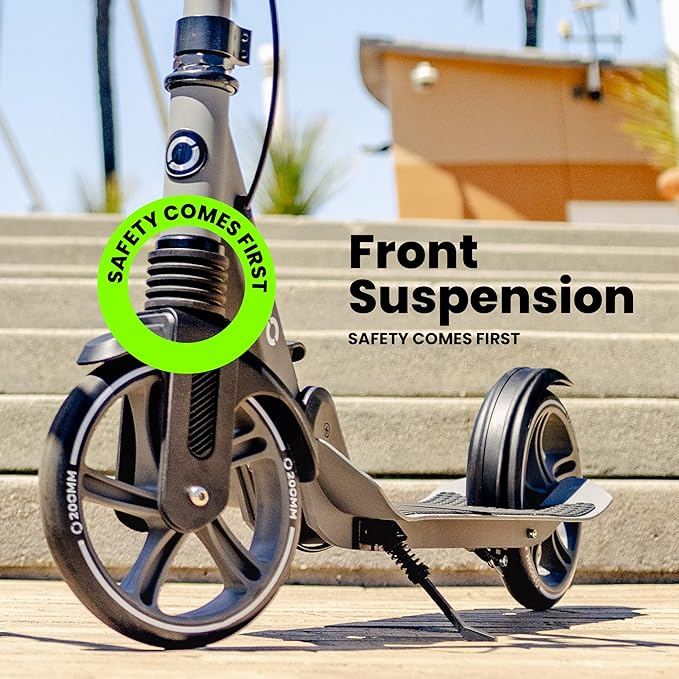Aero Big Wheel Scooters for Kids Ages 8-12, Teens and Adults. Manual Kick Scooter for Boys and Girls, with Hand Brake, Rubber Mat, Shock Absorption, Foldable and Height Adjustable