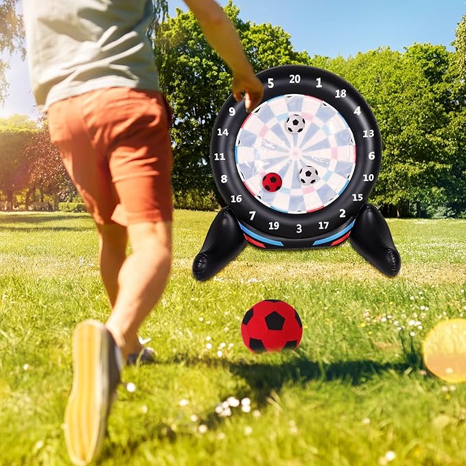 Inflatable Giant Kick Darts Games (Over 6ft Tall), Jumbo Outdoor Soccer Target Dartboard with Soccer Balls and Air Pump, Large Kick Game Carnival Games for Yard Family Kids Adults (Black)