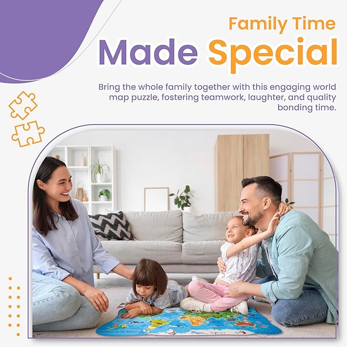 48 Piece Puzzles for Kids Ages 4-6 - Floor Puzzles for Kids Ages 3-5 - Preschool Learning Toys - World Map Puzzle - Educational Toys for 3 Year Old - Includes Two Giant Coloring Posters