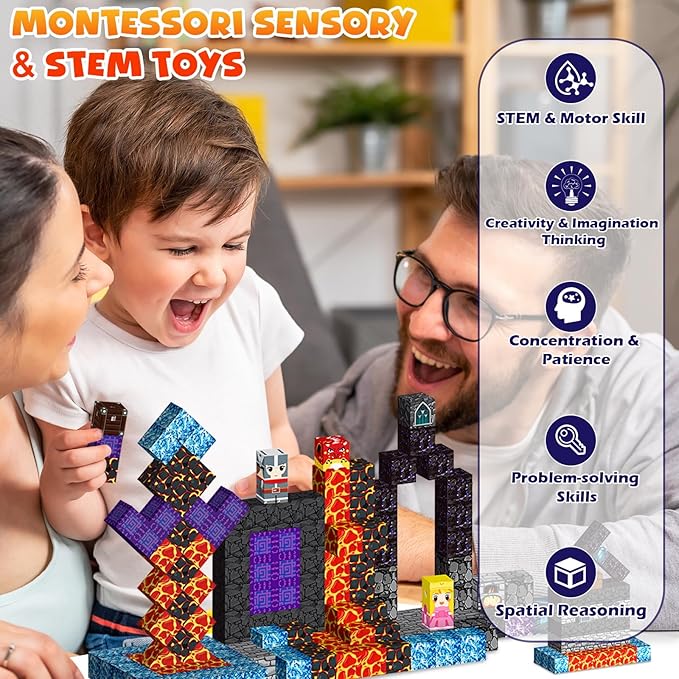 Magnetic Building Blocks 162PCS, Magnetic Tiles Kids Build Cubes STEM Game Toys, Birthday Gifts for Boys & Girls Ages 3+