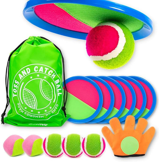 Toss and Catch Ball Set,Outdoor Games,Beach Games,Backyard Games,Lawn Games,Paddle Ball and Catch Game,Gifts for Kids/Adults/Family (6 Paddles,4 Balls/Catching Gloves/Carrying Bag)