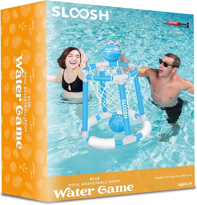 Sloosh Pool Basketball Hoop Set, Floating Basketball Pool Game, Swimming Floats Toys with Balls Pump, Summer Outdoor Water Play Toy for Kids and Adults (Blue)