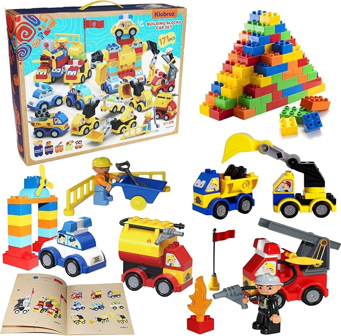 Building Blocks for Toddlers 2-5, 171 Pieces Blocks Car Set for Kids Classic Large Building Bricks Compatible with All Major Brands Educational Toys for All Ages
