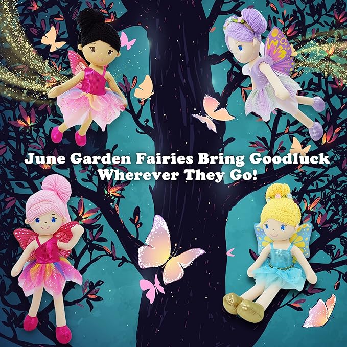 June Garden 16" Enchanted Garden Fairy Doll Fayetta - Plush Stuffed Soft Doll Girl Gift - Blue Outfit and Wings
