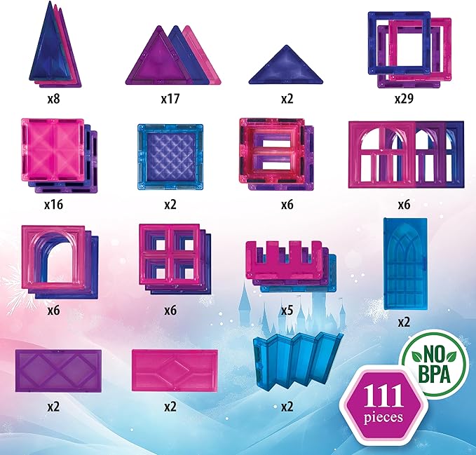 111 pcs Magnetic Tiles - 3D Diamond Building Blocks, STEM Educational Toys for Kids, Perfect for Pretend Play, Birthday Gifts for 3-8 Year Old Girls and Boys, Free Bag Included