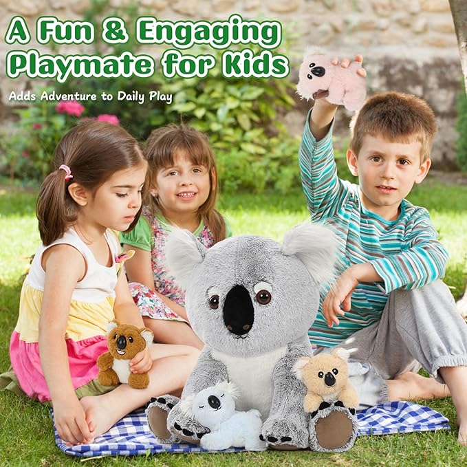 MorisMos Koala Bear Stuffed Animal 17.7 Inch Stuffed Koala Plush Mommy with 4 Babies Cute Toys Gifts for Kids Girls Boys