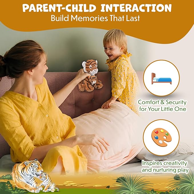 Mom and Baby Stuffed Animals for Boys & Girls, Safari Baby Shower Decorations, Nursery Decor, Zoo Animals for Toddlers, Quality Realistic Toys for Kids, Cute, Soft, Huggable, Squeezable (9.5" Tiger)