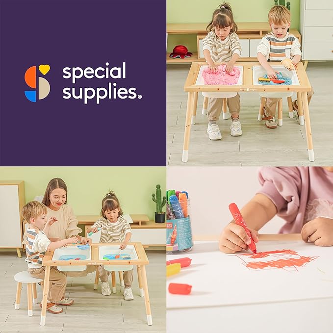 Special Supplies Kid’s Sensory Table Set with Deep Water and Sand Bins, Writable Lids, Chalk and Dry Erase Markers for Active, Hands-On Learning, Fun Play, Arts and Crafts - Pine Wood (2 Bins)