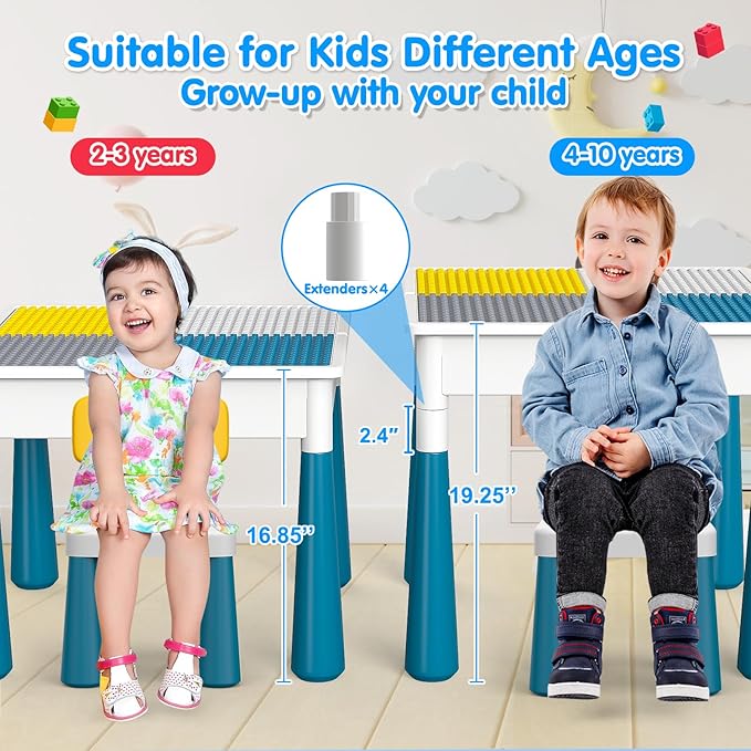 Toddlers Kids Table and Chair Set: Activity Table with 152Pcs Large Marble Run Building Blocks 4 Chairs Storage All in One Play Sensory Table Water Table Sand Table for Boys Girls 3-10 Year Old