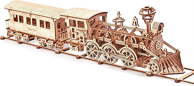 Wood Trick Wooden Train Toy Set with Railway - Mechanical Locomotive Train Model Kit - 3D Wooden Puzzle Puzzle for Adults and Kids, Best DIY Toy