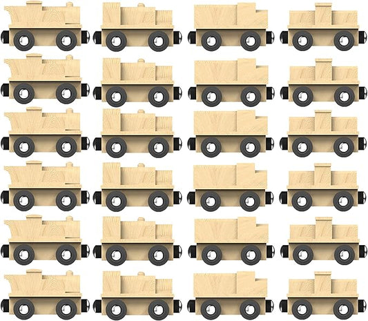 24 Unpainted Engines for Wooden Railway Compatible with Thomas, Chuggington, Brio, Great for Birthday Party Train Theme (24 Engine)