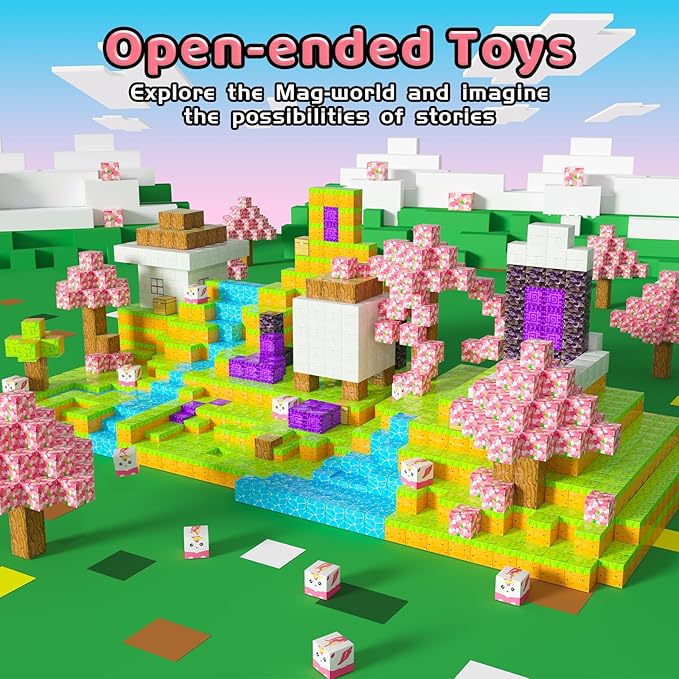 Magnetic Blocks - 120PCS Toy Build Set, Magnetic Building Blocks STEM Sensory Toys, Creative Kids Gift for 3+ Year Old Boys Girls (Cherry Blossom)