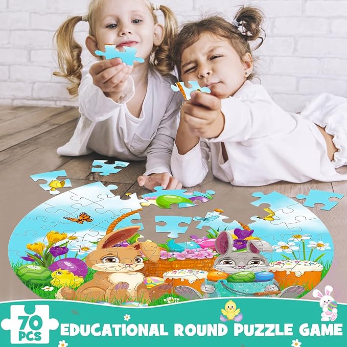 70pcs Easter Floor Puzzles for Kids Age 3-8, Easter Basket Stuffer Gifts for Kids Boy Girls Jumbo Bunny Puzzles Egg Hunt Party Favors