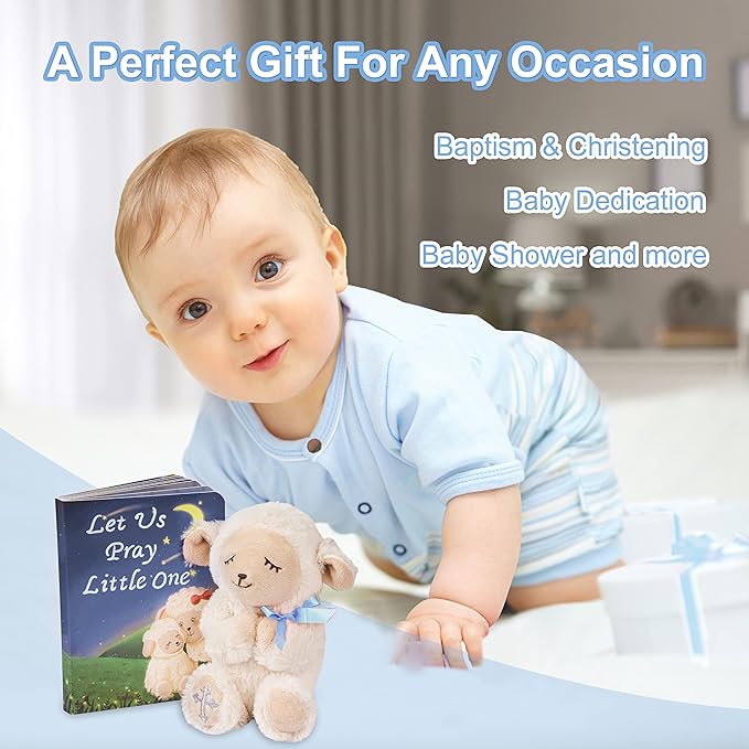 Baptism Gifts for Boys, Great Christening, Dedication and Baptism Gift Set for Boys and Newborn Baby, Includes 7" Praying Lamb Plush Toy and Let Us Pray Baby Book in Keepsake Gift Box
