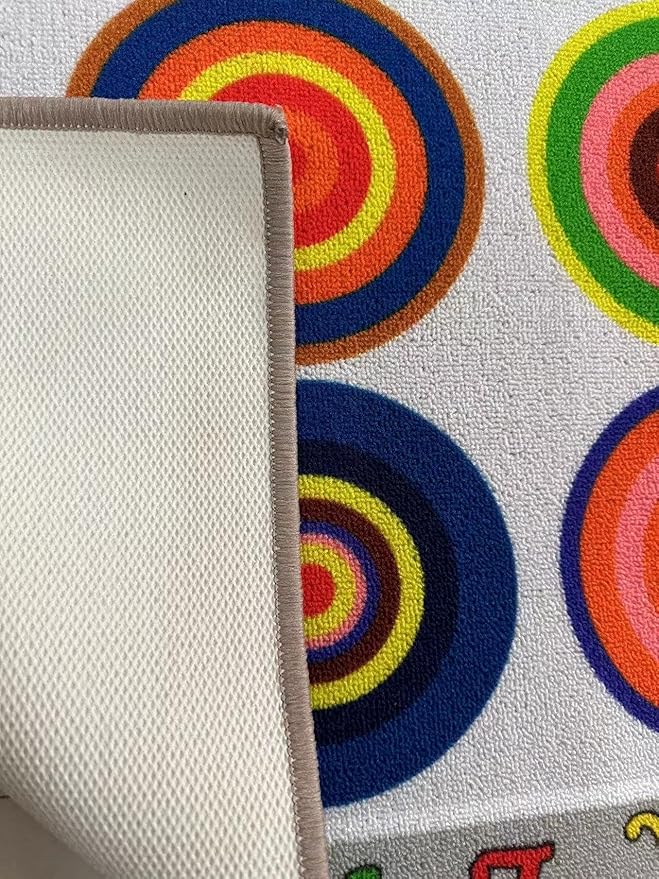 HUAHOO Small Classroom Rug Elementary Preschool Learning Carpet Seating Rug for Kids Room with Non-Slip Backing, 5' x 7'6", Rainbow Circles Gray