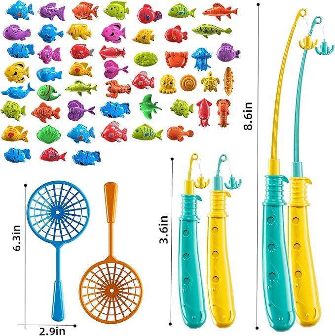 Magnet Fishing Toys Game for Kids 3 4 5 6 7 8 Years Old - Pool Toys, Bath Toys for Toddlers, Pole Rod Net, Floating Fish Toys, Outdoor Party Toys for Boys Girls Kids Age 3-8 8-12 Year Old