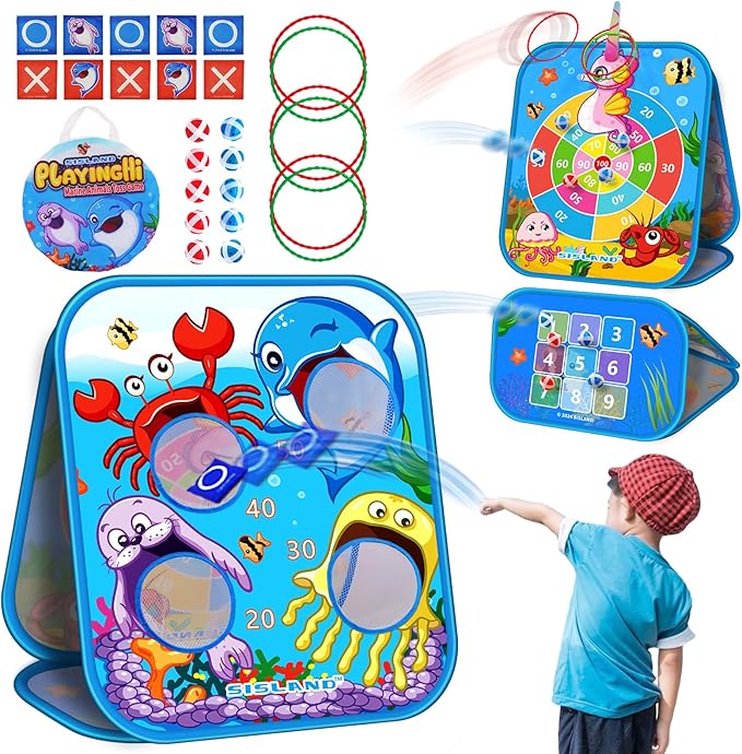 5-in-1 Bean Bag Toss Game for Kids, Animal Corn Hole Outdoor Toy for Toddler, Outside Yard Party Lawn Backyard Games Birthday Gift for Boy Girl Age 3 4 5 6 7 8