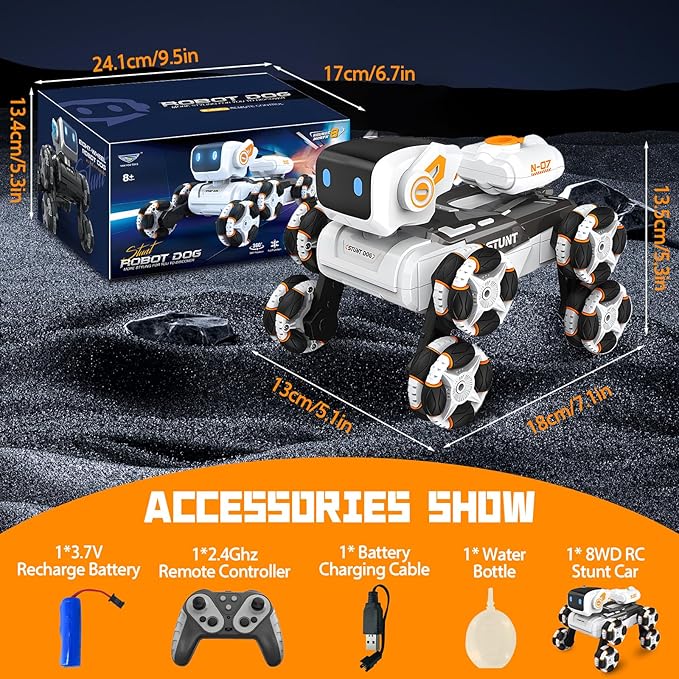 Robot Dog Toy for Kids,2.4Ghz Remote Control Dog Stunt Robot Dog 2nd Gen Remote Control Cars Stunt Rc Cars with Light & Sound Toys Christmas Birthday Gifts for 6 7 8 9 10 11 12 Year Old Boys (white)