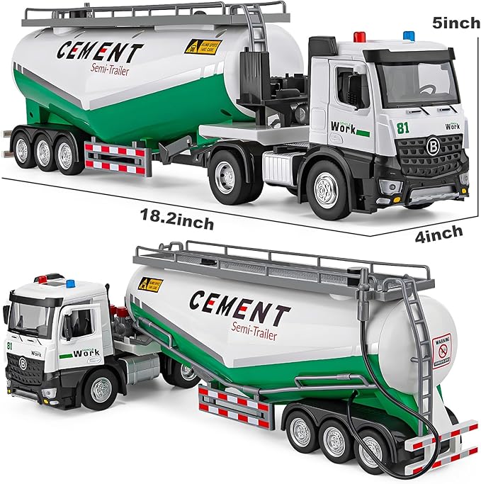 Semi Truck Toy for 3 4 5 6 7 Years Old Boys Toddlers, Large Tanker Truck with Metal Cab, Lights and Sounds, Working Water Pump, Friction Powered Tractor Trailer Car for Kids,18.2"