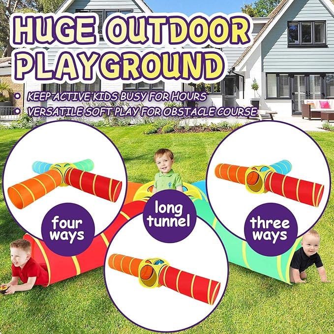 Moncoland Kids Play Tunnel Tent for Toddlers, 5 PCS Colorful Pop Up Crawl Tunnel Toy for Baby or Pet, Collapsible Gift for Boy and Girl Indoor Outdoor Game