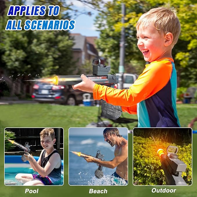 Super Electric Water Gun for Adults Kids with Muzzle Flash & Recoil Effect, Powerful 425CC High Capacity Automatic Squirt Guns Up to 32 FT Range for Swimming Pool Party Beach Outdoor Activity