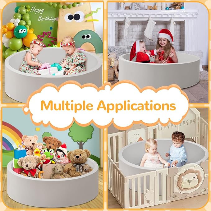 Baby Ball Pit 47.2" Soft Round Memory Foam Ball Pits NOT Included Balls Indoor Outdoor Playpen for Babies Toddlers Kids Great Gift for Girls Boys, Gray