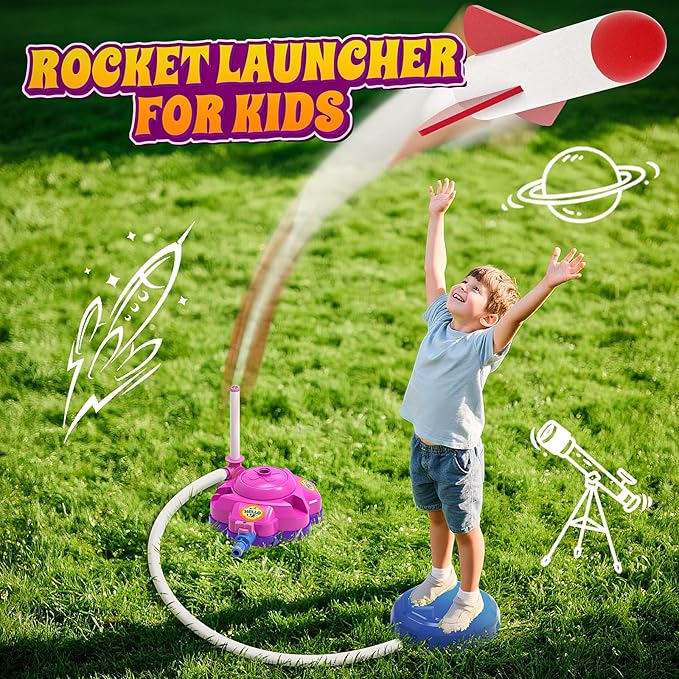 4-in-1 Water Sprinkler Baseball Toy for Kids, Outdoor Water Rocket Sprinkler Launch Toys for Yard, 4 Baseballs & Rocket Launcher Outside Lawn Pool Summer Game Gifts for Boys Girls Ages 3-8 8-12 (Pink)