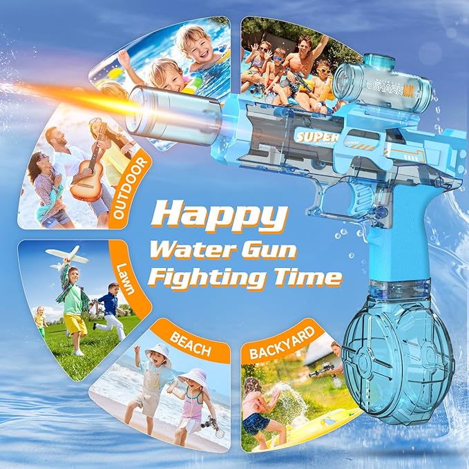 2 Pack Electric Water Guns,Auto Squirt Gun Blaster with Muzzle Light,Water Gun Long Range 23-32 FT,Outdoor Party Shooting Game Toy with 4 Batteries,Ideal Summer Soaker Gun Gift for Kids & Adults.