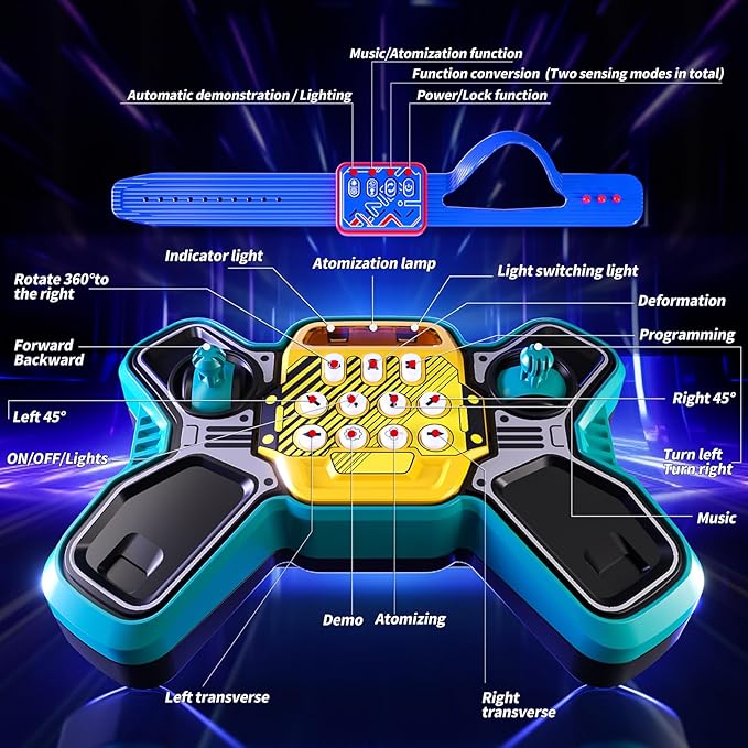 Gesture Sensing RC Stunt Car Toys for Kids, 2.4Ghz Hand Controlled Remote Control Car with LED Light and Music, 4WD Transform Off Road, Age 6 7 8 9 10 11 12 Year Old Boy Birthday Gift (Green)