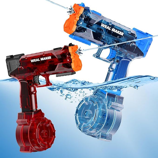 2 Pack Stronger Electric Water Gun for Kid/Aldult,Transparent Automatic Squirt Guns High Powered IP67 Waterproof, Water Guns with 400 Ammos for Outdoor Summer Beach Pool (Blue+Red)